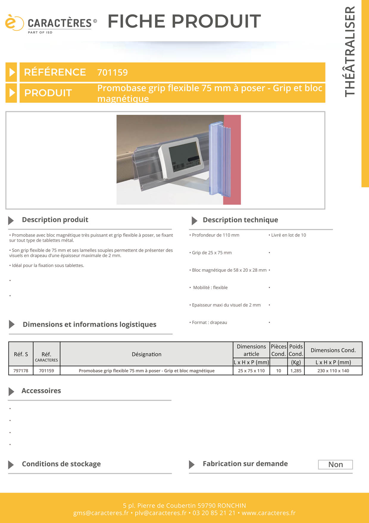 Promobase® magnétique avec grip flexible à poser sous tablette - Hauteur 75 mm