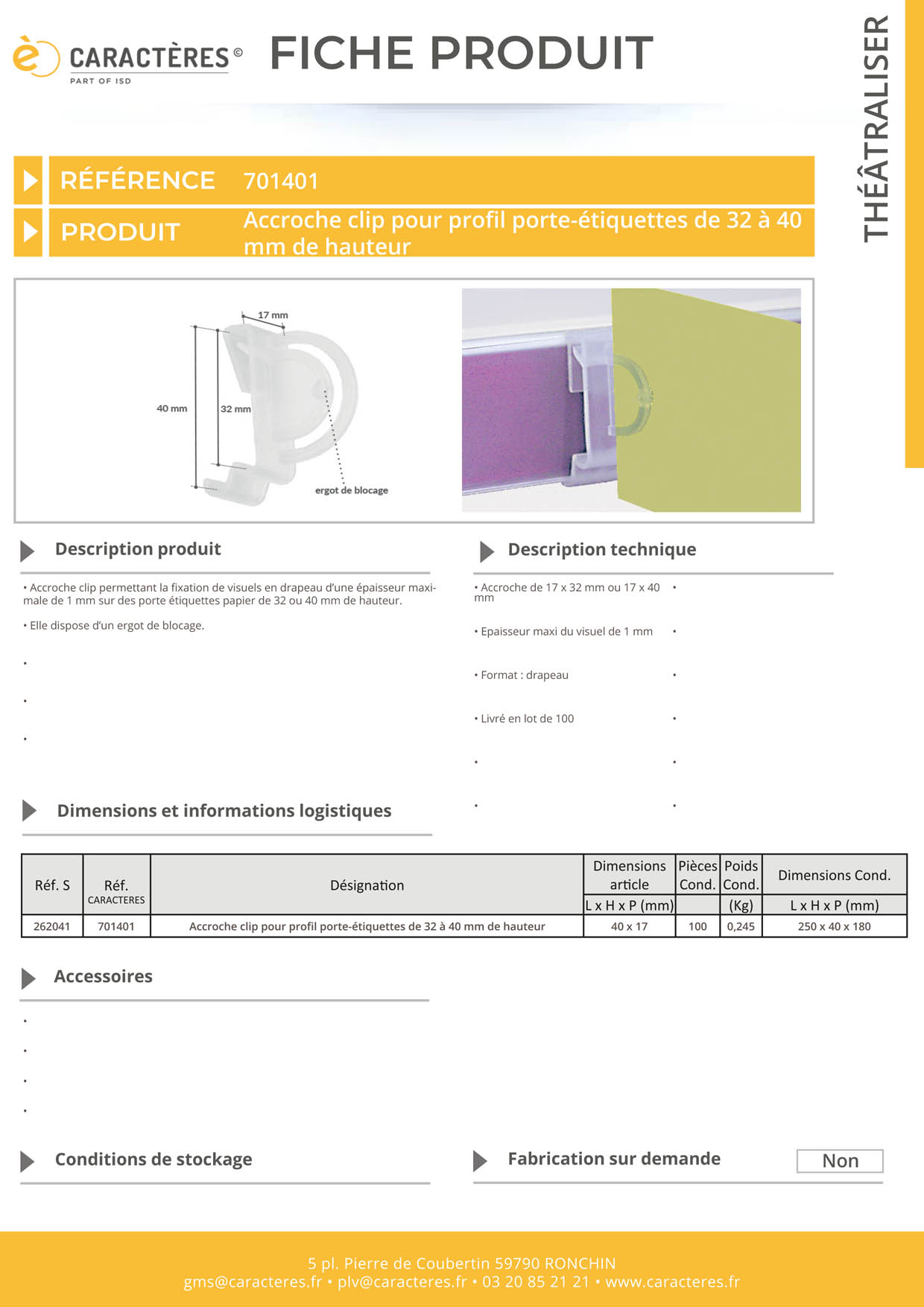 Accroche clip drapeau - Profils porte étiquette de 32 et 40 mm