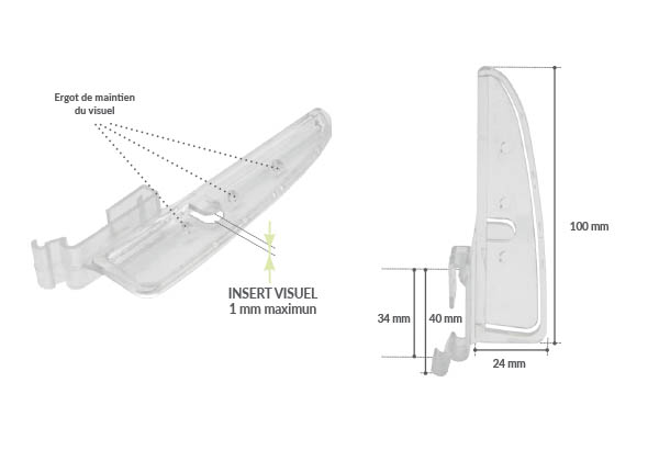 Pied Shark®  pour profils porte étiquettes papier de 32 ou 40 mm