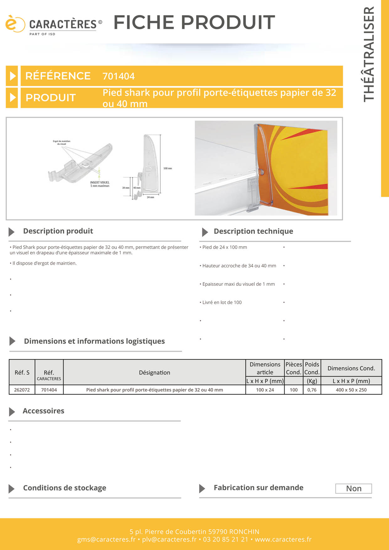 Pied Shark®  pour profils porte étiquettes papier de 32 ou 40 mm