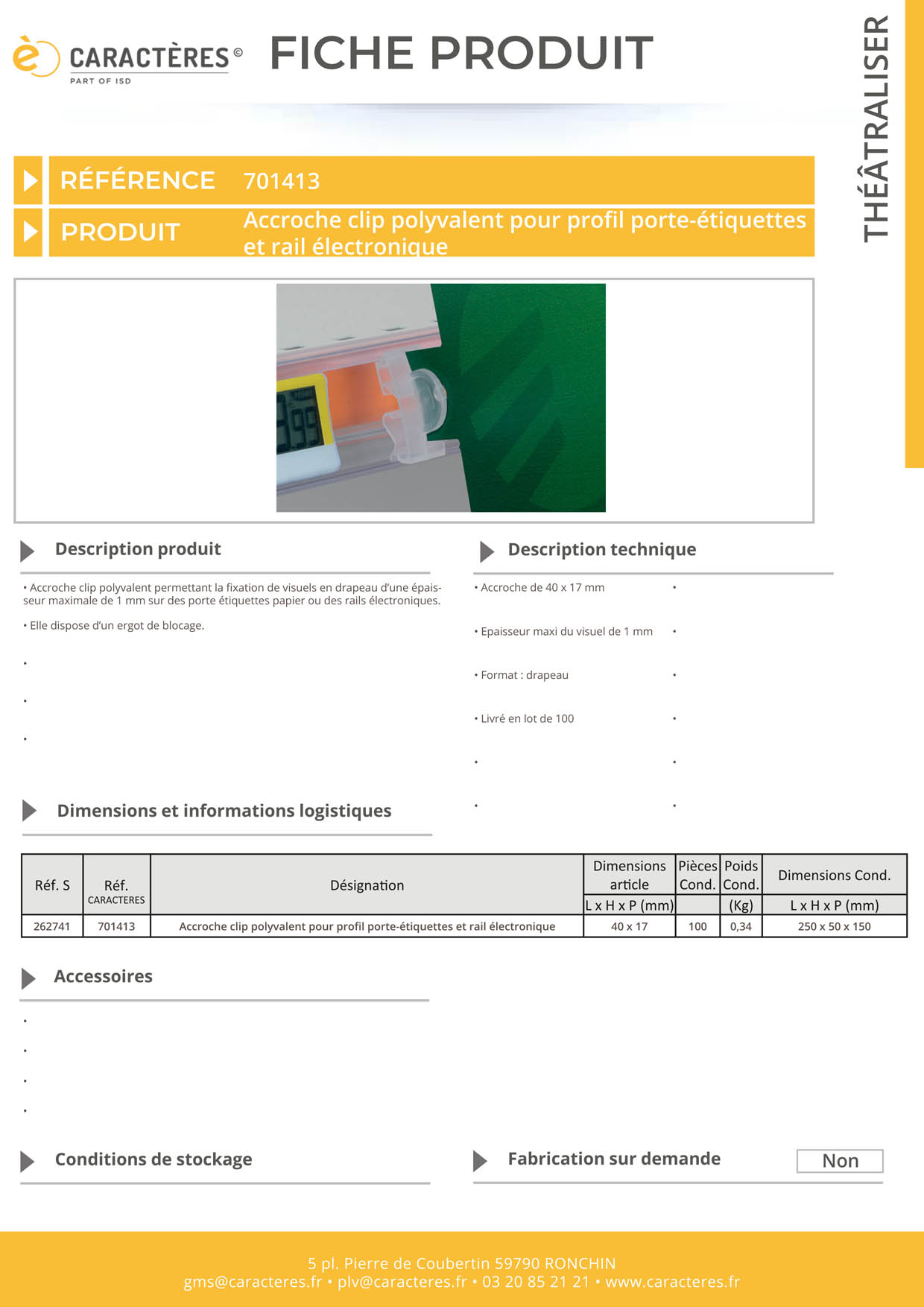 Accroche clip drapeau polyvalent - Rail électronique ou porte étiquette