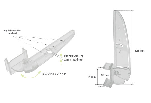 Pied Shark® pour rail électronique réglable à 0° 45° et 60°