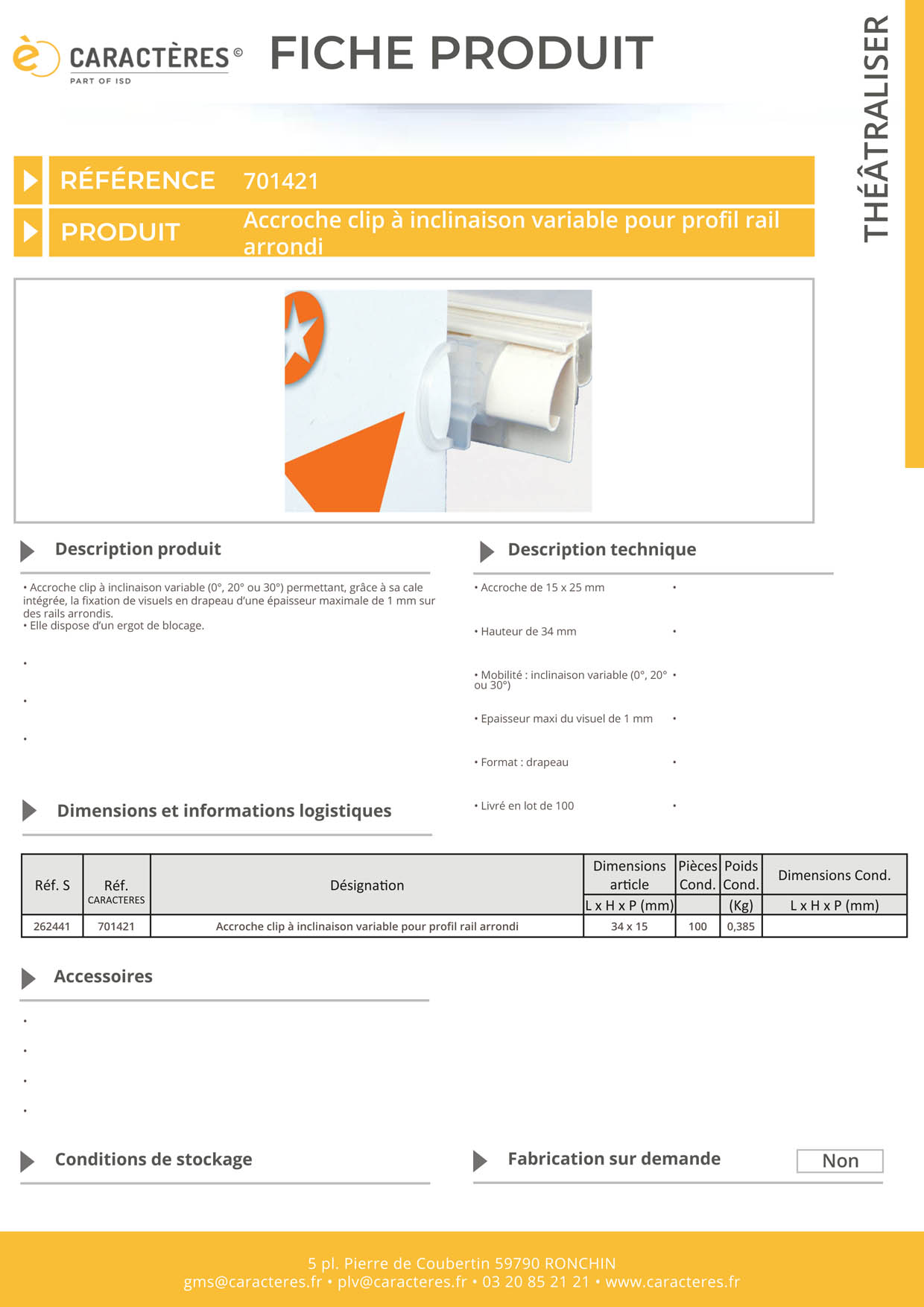 Accroche clip drapeau avec 3 inclinaisons - Rails arrondis