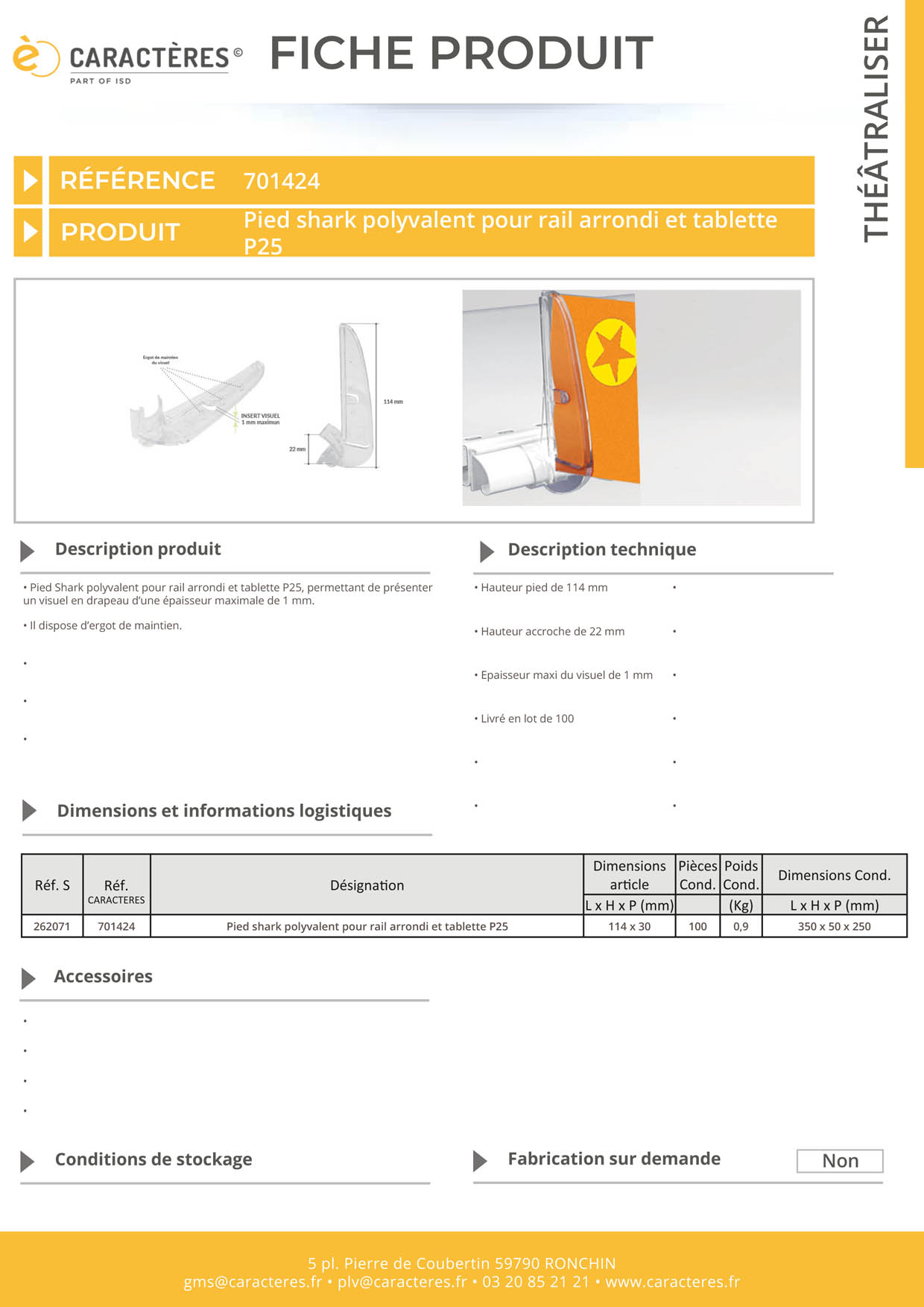 Pied Shark® polyvalent pour rail arrondi et tablette P25