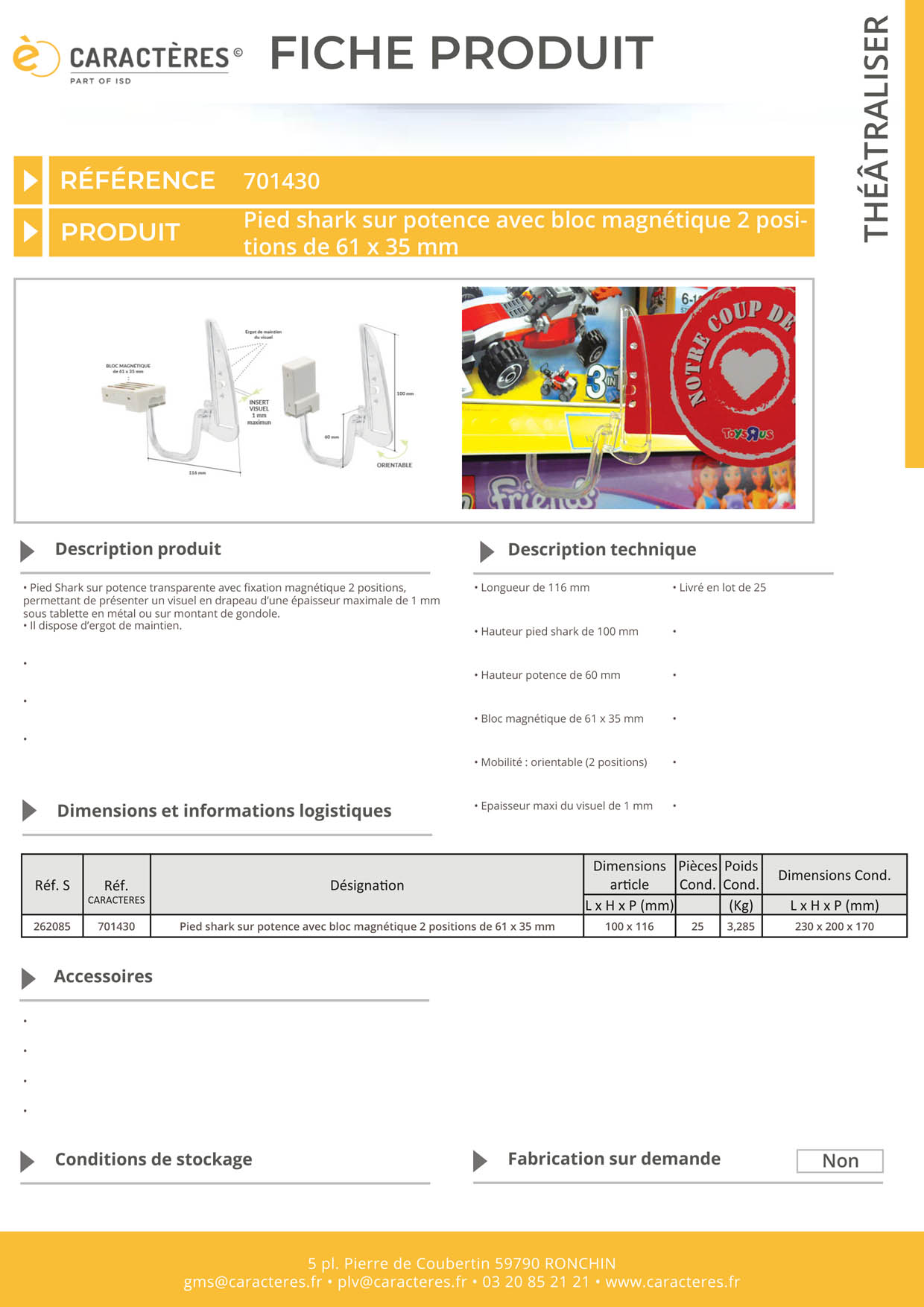 Pied shark® avec bloc magnétique 2 positions et potence - Tablette en métal
