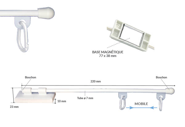 Mini potence PVC base magnétique anneaux fermés 220 mm