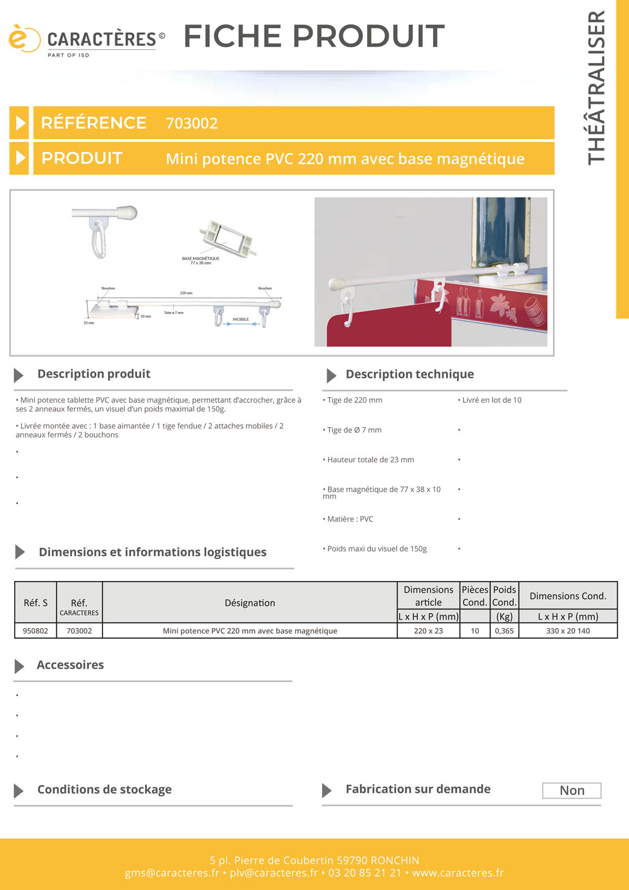 Mini potence en PVC de 220 mm avec base magnétique - 2 anneaux fermés