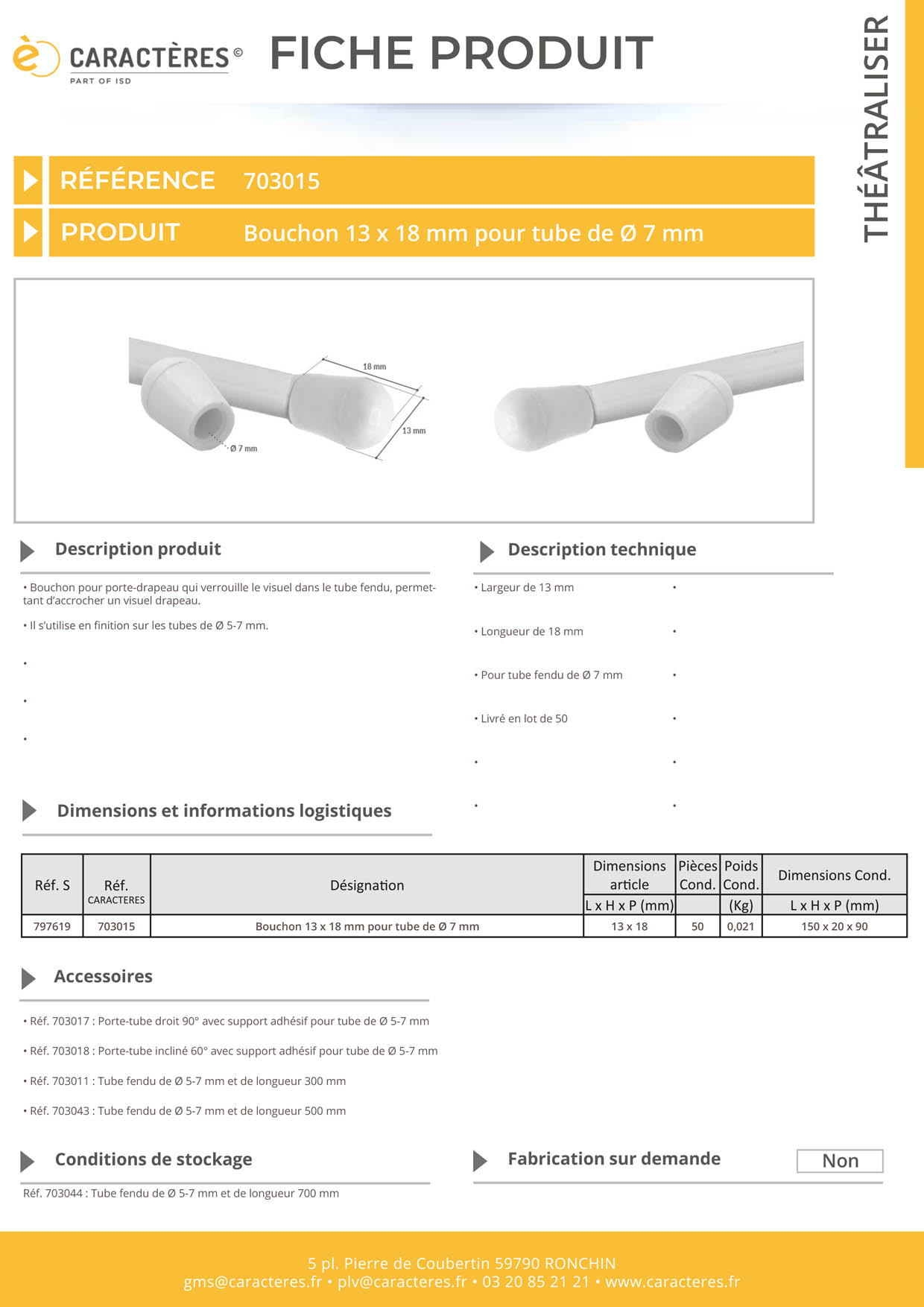 Bouchon pour porte-drapeau avec tube fendu de Ø 5 - 7 mm - 18 x 13 mm