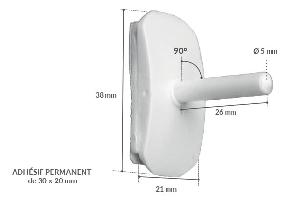 Porte-tube droit à 90° avec support adhésif pour tube fendu de Ø 5 - 7 mm