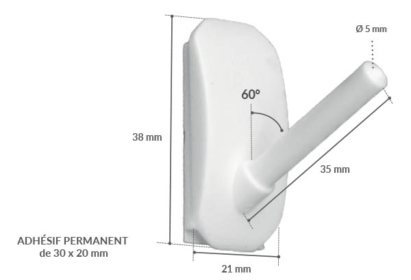 Porte-tube incliné à 60° avec support adhésif pour tube fendu de Ø 5 - 7 mm