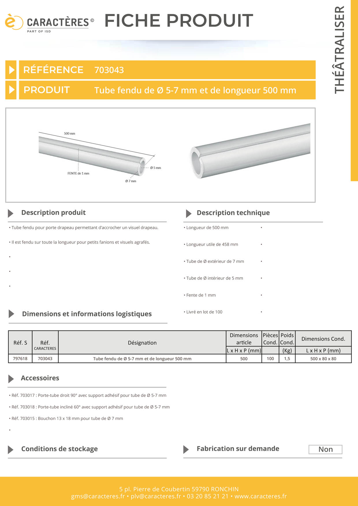 Tube fendu de Ø 5 - 7 mm pour porte-drapeau - Longueur 500 mm
