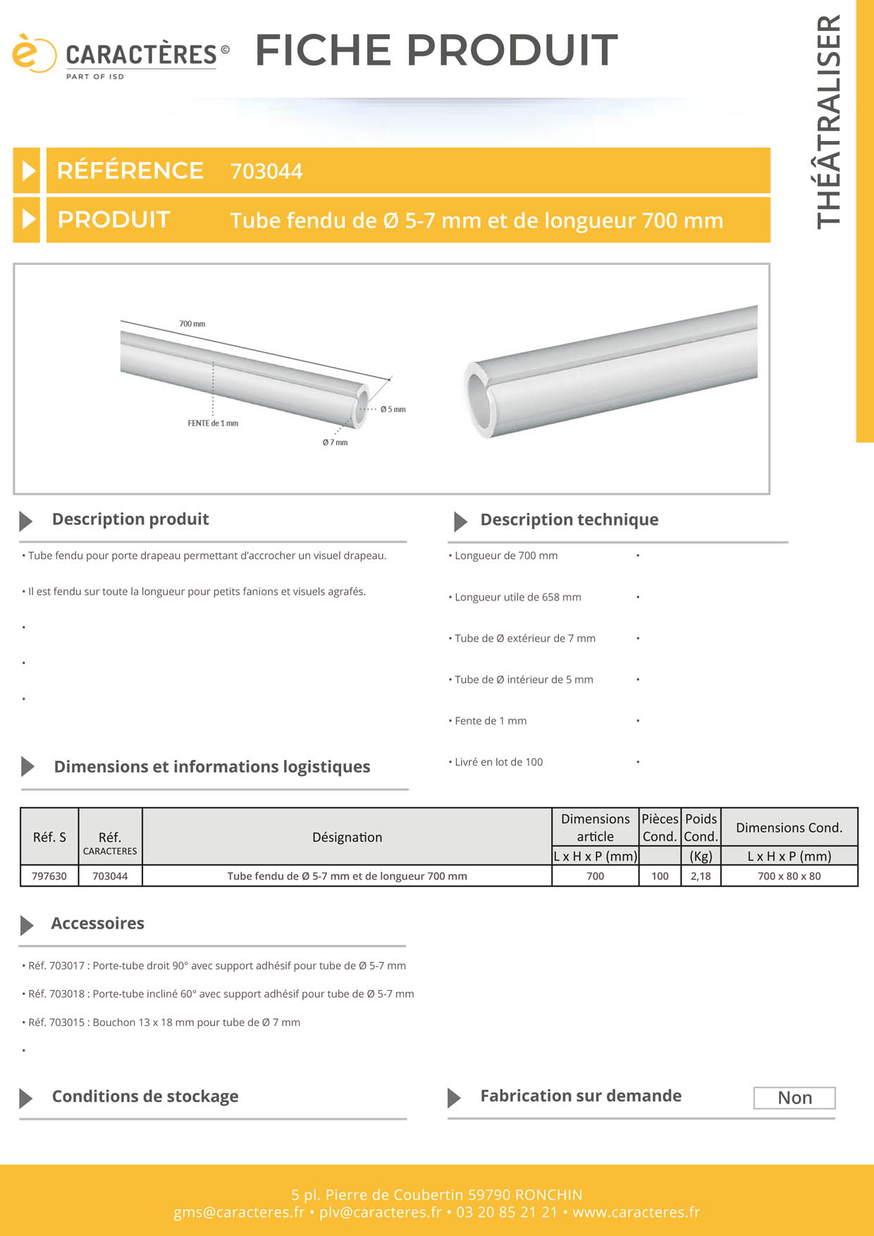Tube fendu de Ø 5 - 7 mm pour porte-drapeau - Longueur 700 mm
