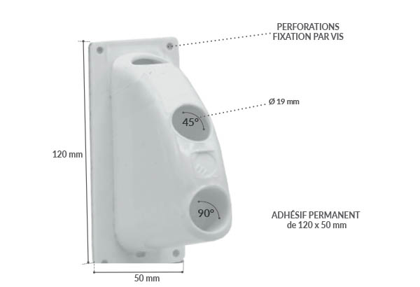 Porte-drapeau à 3 positions 0° - 45° - 90° pour tube de Ø 17 - 19 mm - Support adhésif