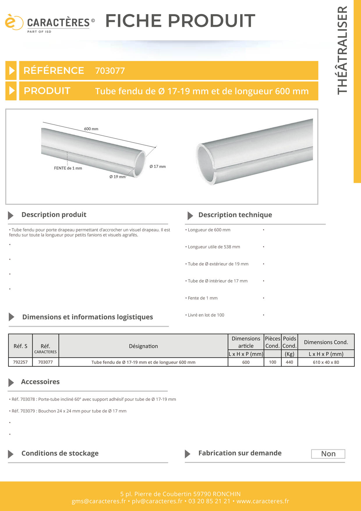 Tube fendu de Ø 17 - 19 mm pour porte-drapeau - Longueur 600 mm