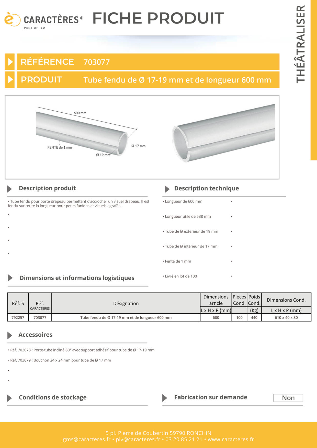 Tube fendu de Ø 17 - 19 mm pour porte-drapeau - Longueur 600 mm