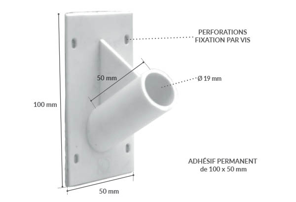 Porte drapeau incliné 60° pour tube de Ø 17 - 19 mm - Support adhésif