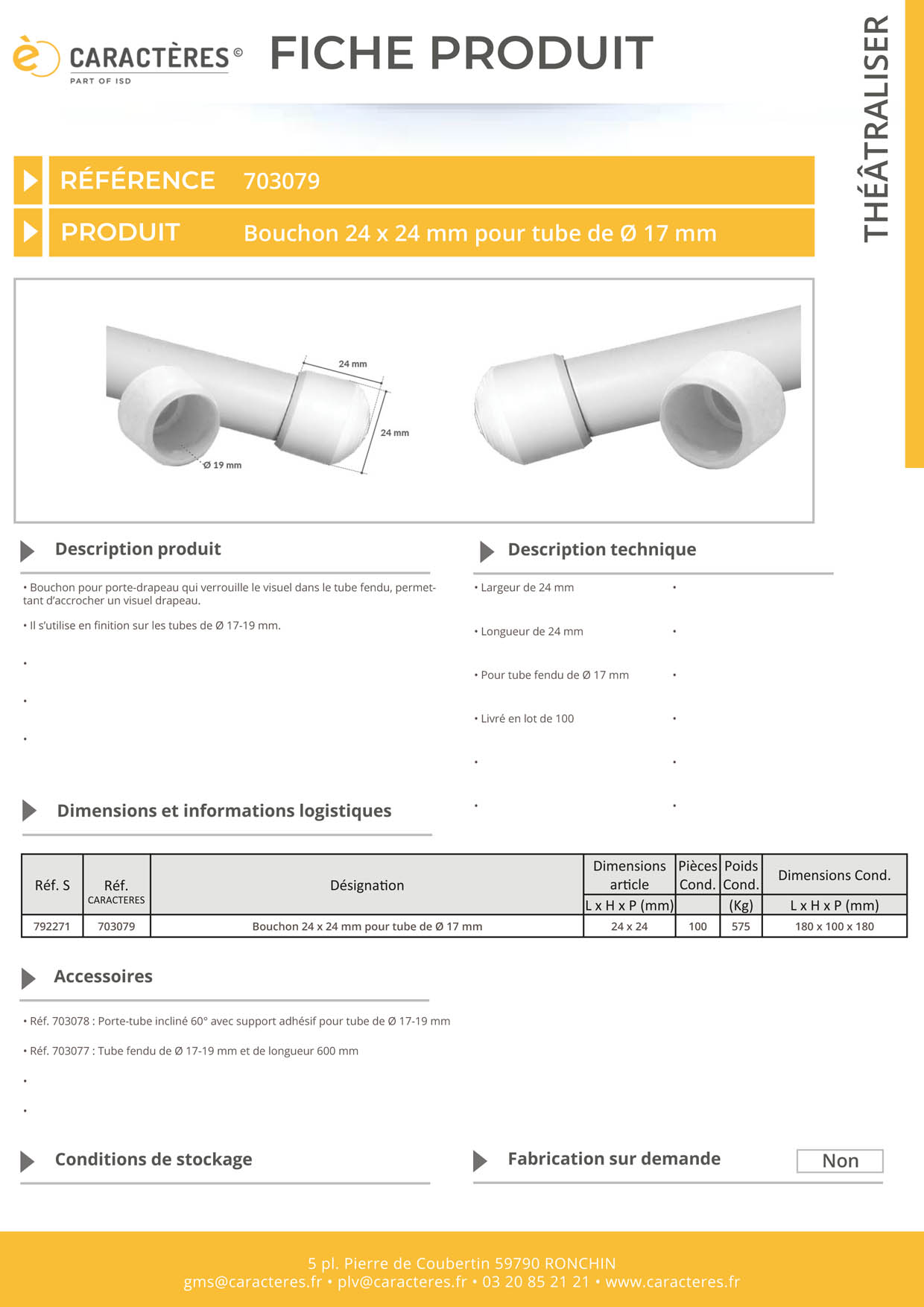 Bouchon pour porte-drapeau avec tube fendu de Ø 17 - 19 mm - 24 x 24 mm