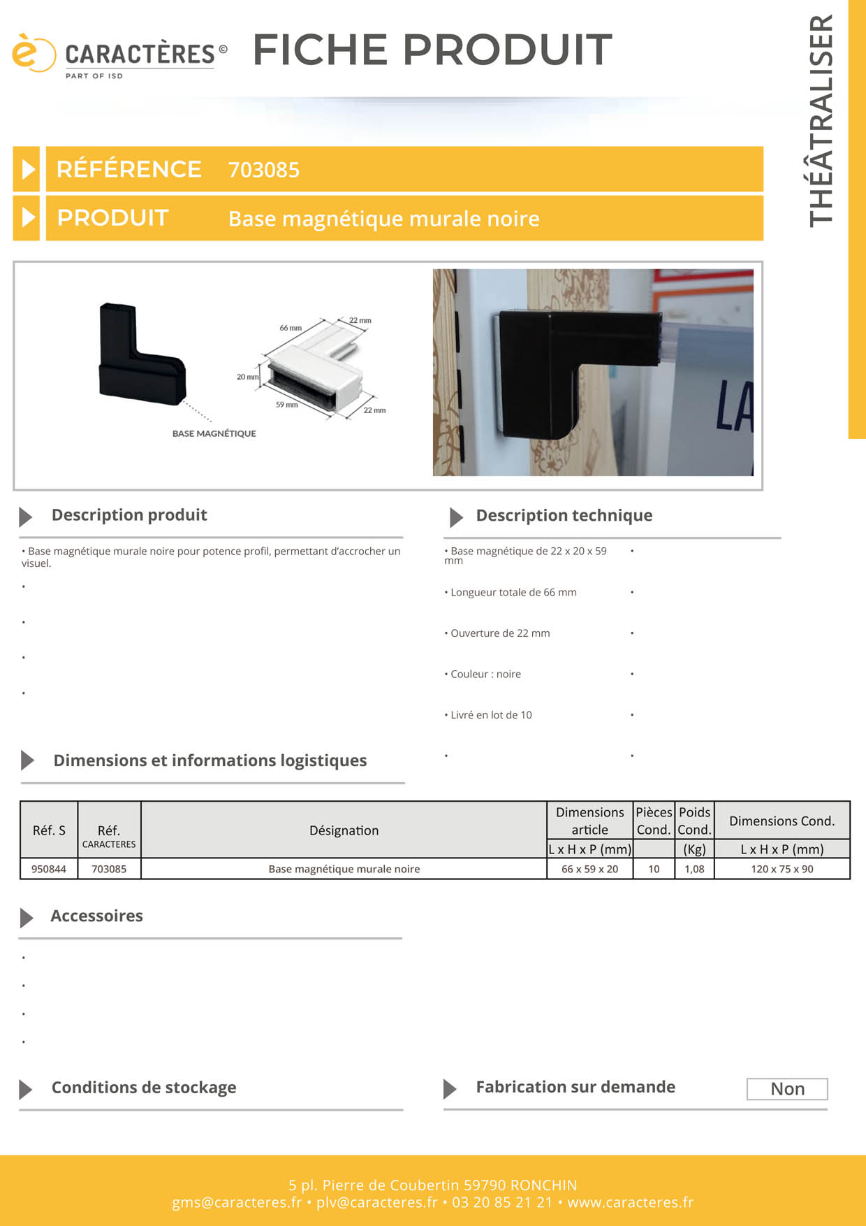 Base magnétique murale noire pour potence