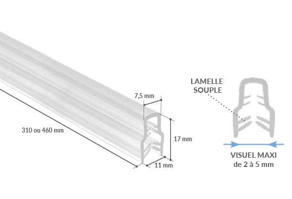 Profil grippant pour support de 2 à 5 mm - Longueur 460 mm