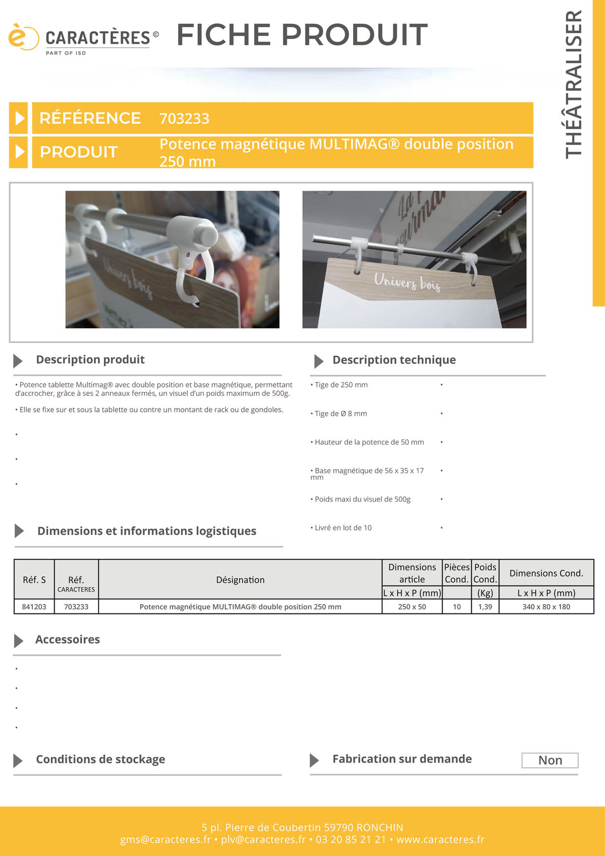 Potence magnétique Multimag® double position de 250 mm - 2 anneaux fermés