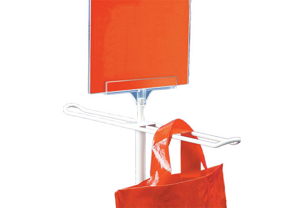 Potence porte sac sur pied - Base 350 x 350 mm - Hauteur 1100 mm - Porte affiche A4