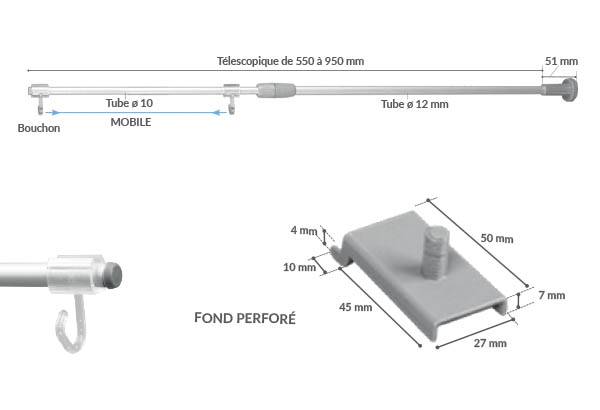 Potence aluminium pour fond perforé télescopique