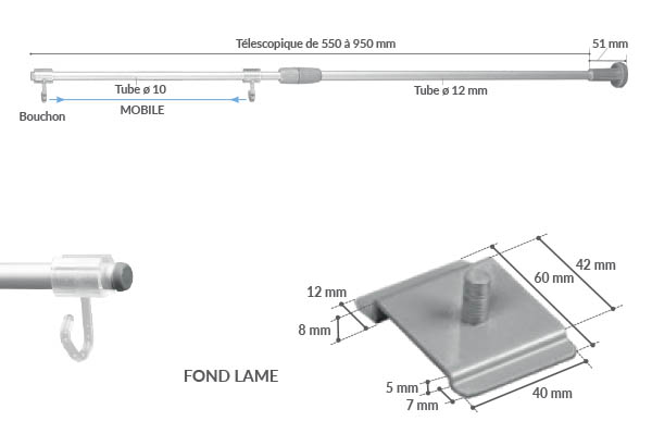 Potence aluminium pour fond lame téléscopique