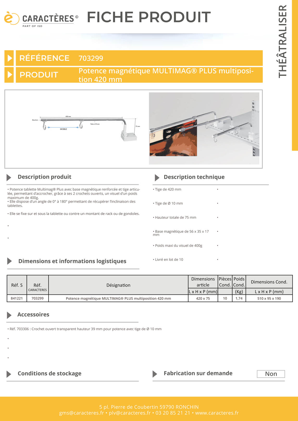 Potence magnétique Multimag® + articulée de 420 mm - 2 crochets ouverts