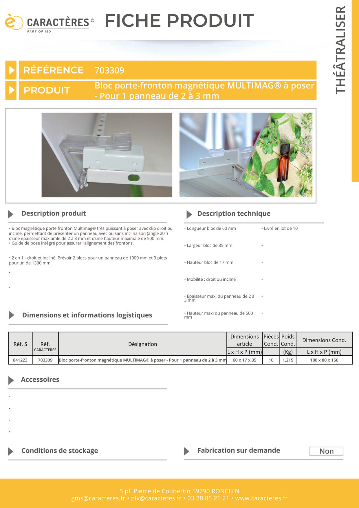Bloc porte-fronton Multimag® magnétique 2 angles à poser - 1 panneau de 2 à 3 mm