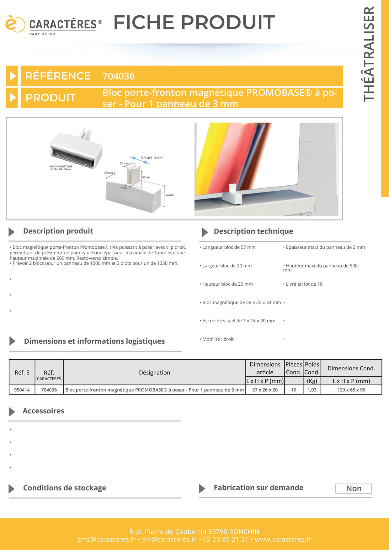 Bloc porte-fronton magnétique Promobase® + clip droit à poser - 1 panneau de 3 mm
