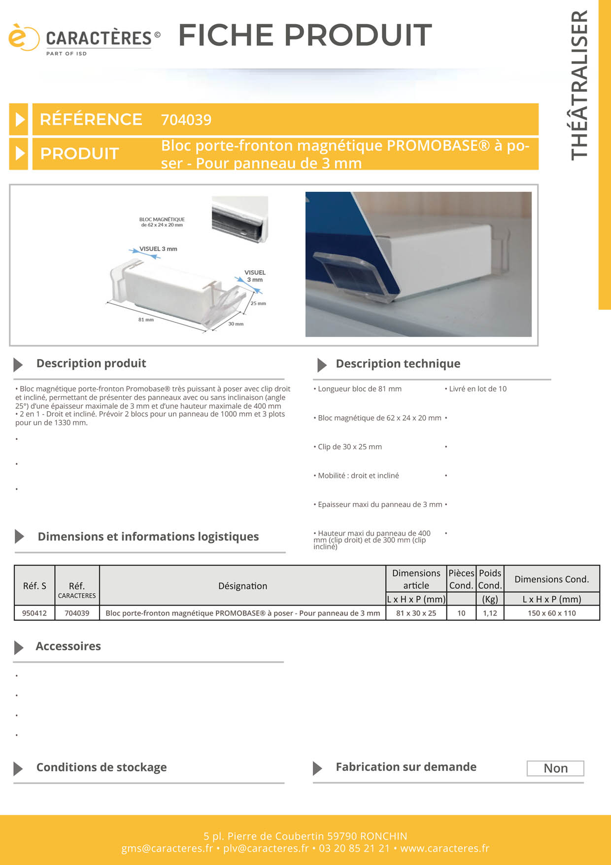 Bloc porte-fronton magnétique Promobase® 2 angles à poser - Panneau de 3 mm