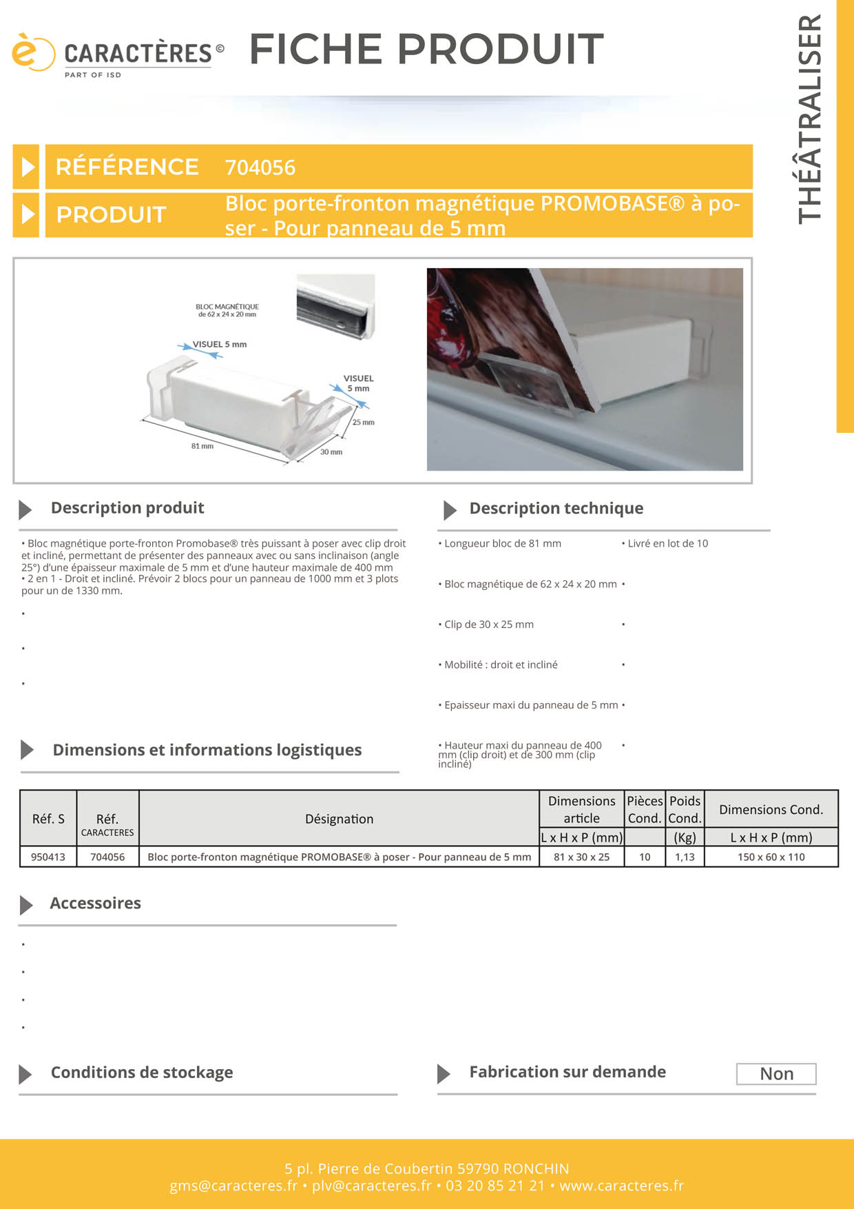 Bloc porte-fronton magnétique Promobase® 2 angles - Panneau de 5 mm