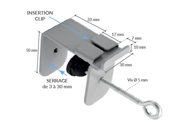 Porte fronton serre-joint pour clip droit ou incliné