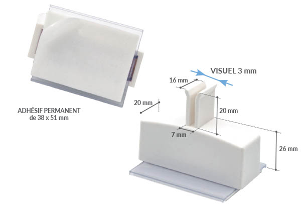Bloc porte fronton adhésif Promobase® + clip droit à poser - 1 panneau de 3 mm