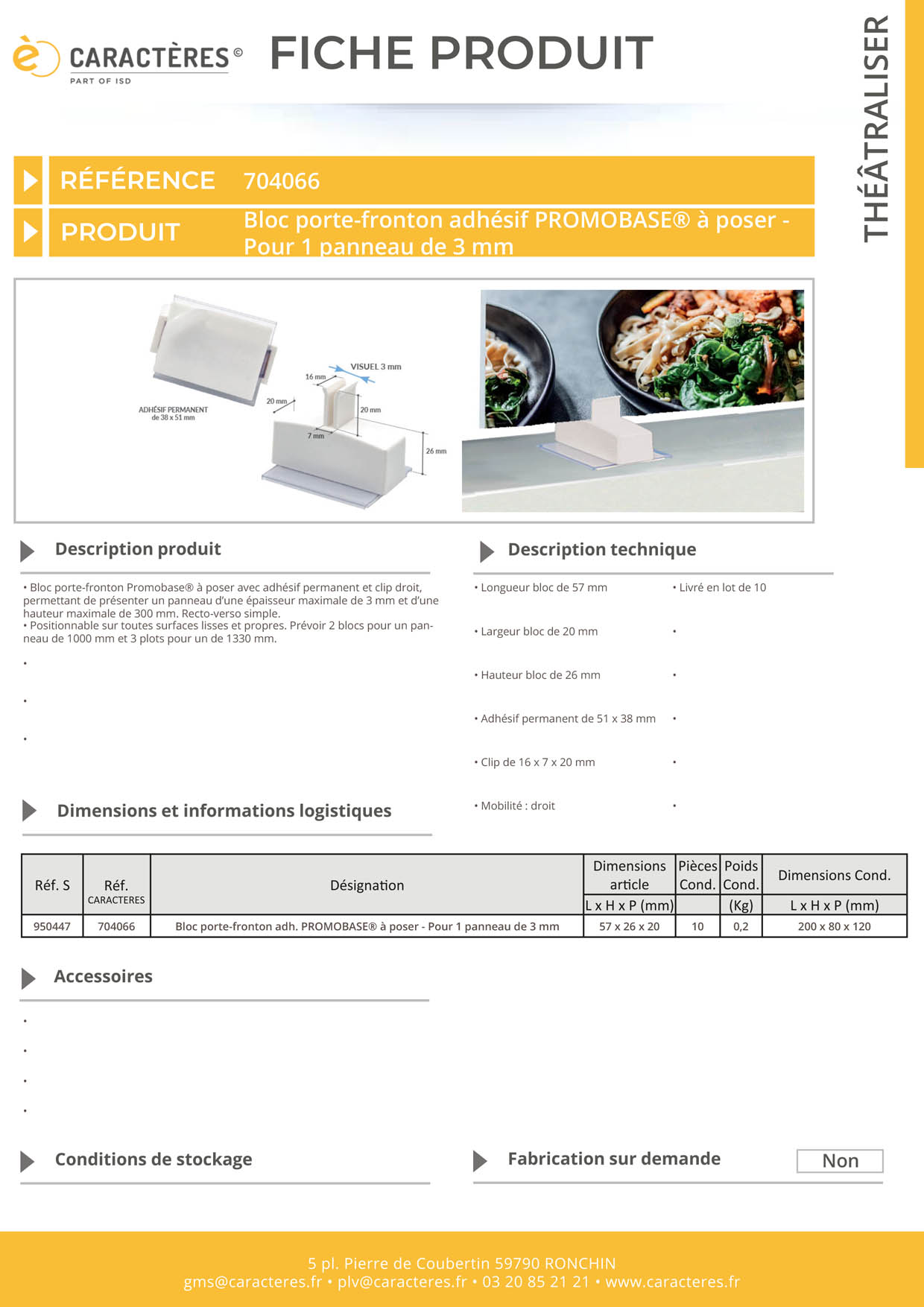 Bloc porte-fronton adhésif Promobase® + clip droit à poser - 1 panneau de 3 mm