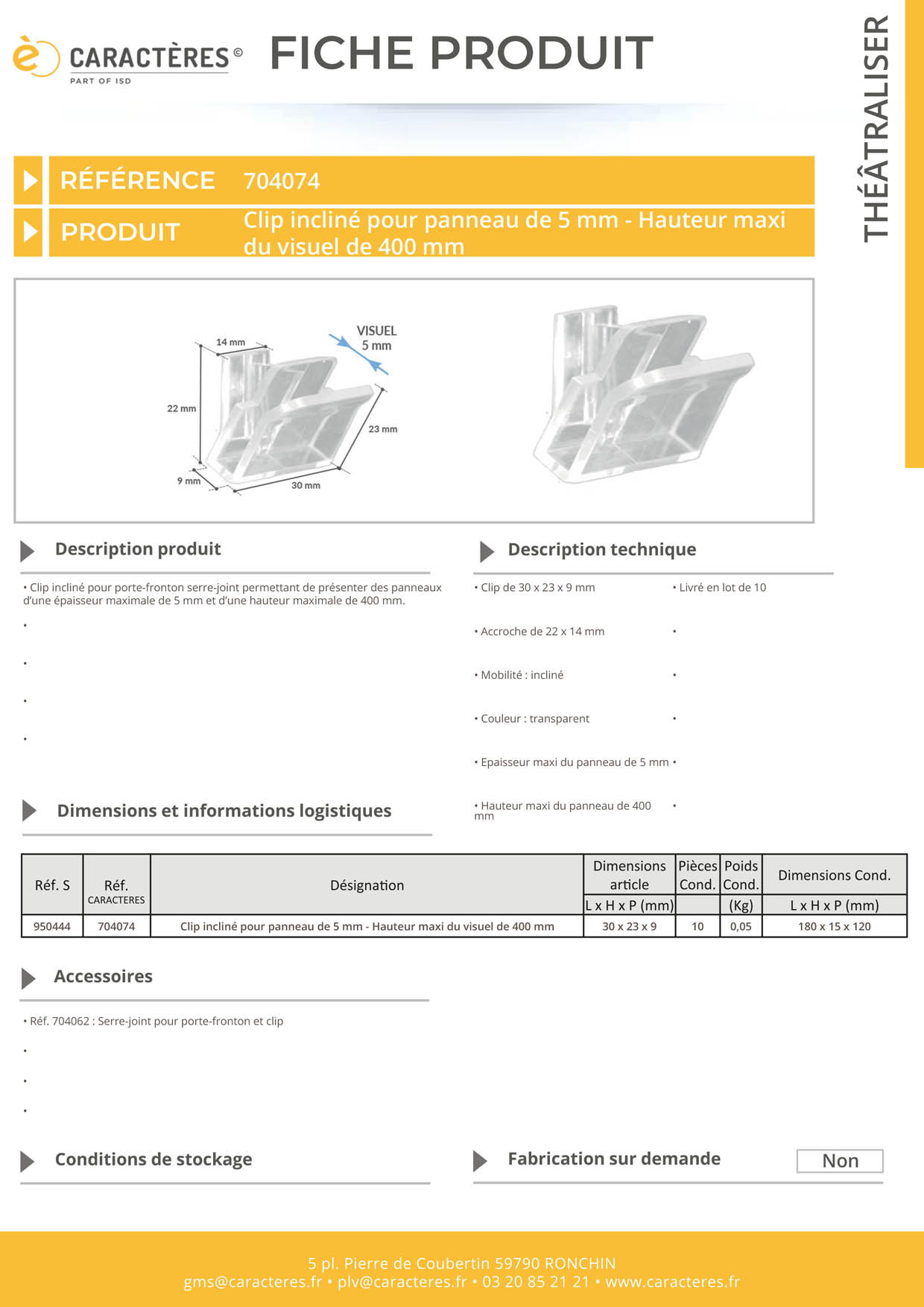 Clip incliné pour porte-fronton serre-joint - Pour panneau de 5 mm