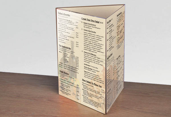 Porte visuel droit 3 faces en triangle en PET - Format A4
