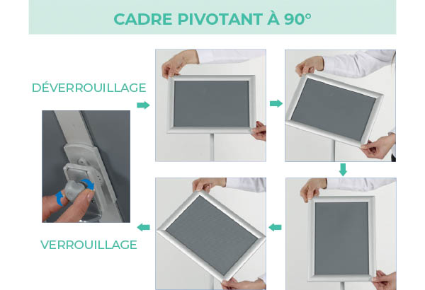 Cadre clippant sur pied avec profil en aluminium et tige télescopique - Format A3