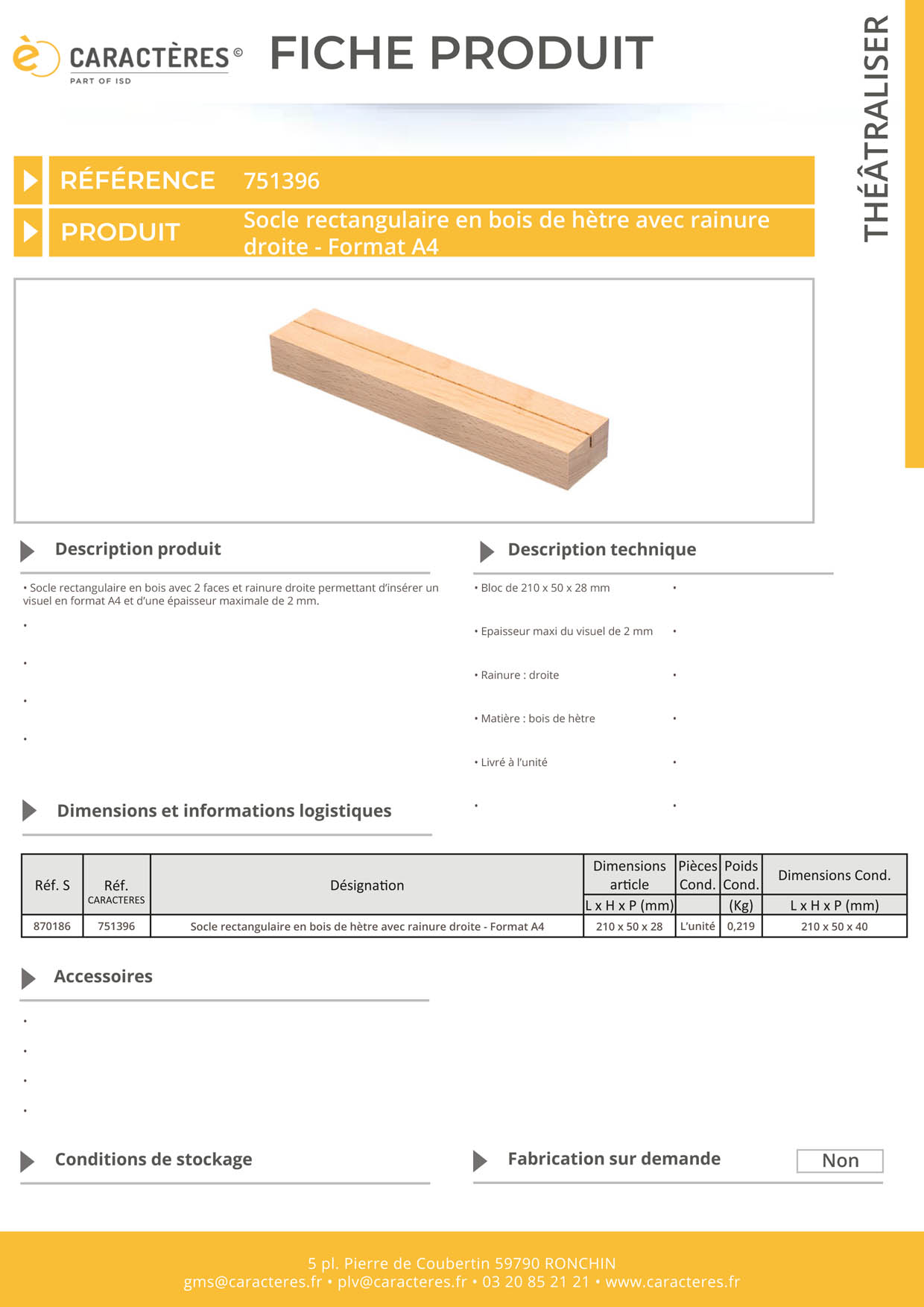 Socle rectangulaire de 210 x 50 x 28 mm en bois de hêtre - Format A4