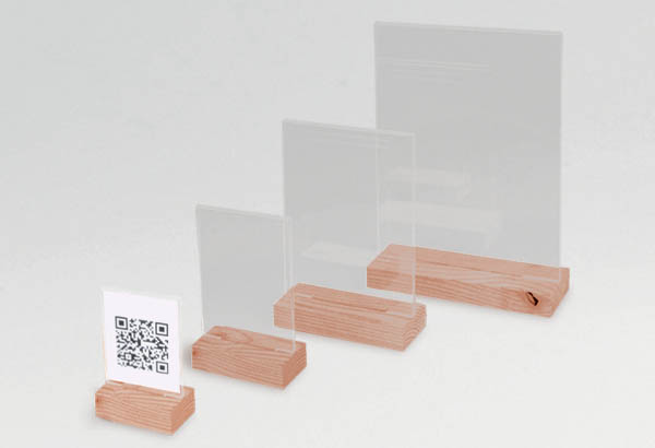 Porte visuel droit 2 faces en hêtre et acrylique transparent - Format A6 - Vertical