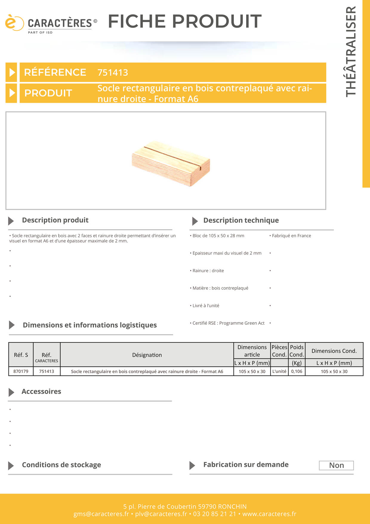 Socle rectangulaire de 105 x 50 x 30 mm en bois contreplaqué - Format A6