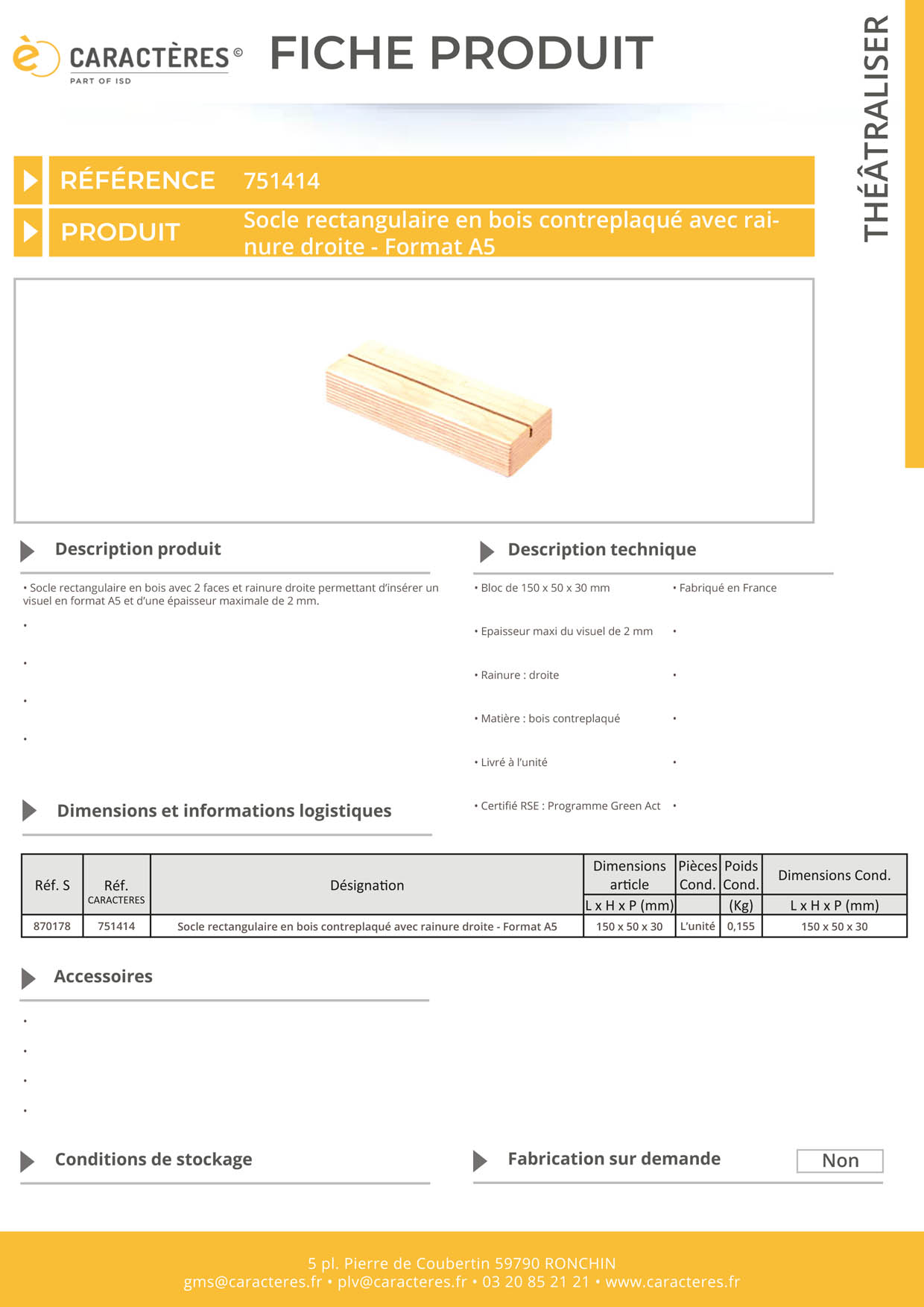 Socle rectangulaire de 150 x 50 x 30 mm en bois contreplaqué - Format A5