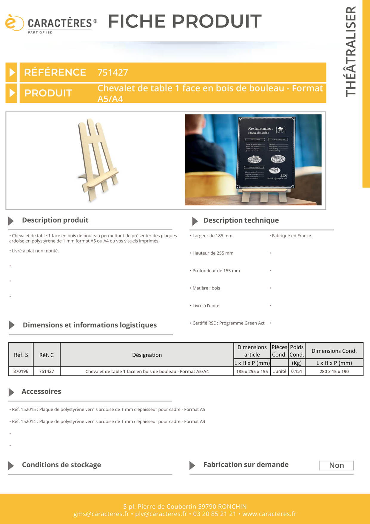 Chevalet de table 1 face en bois de bouleau - Format A5/A4