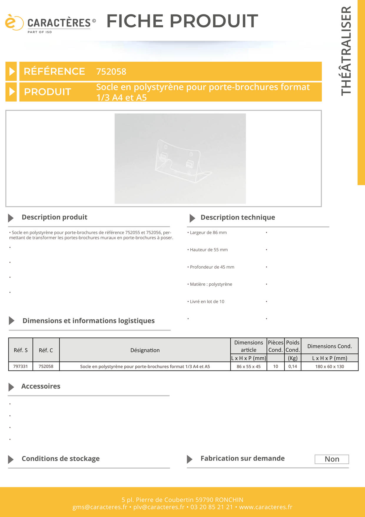 Socle en polystyrène pour porte-brochures format 1/3 A4 et A5