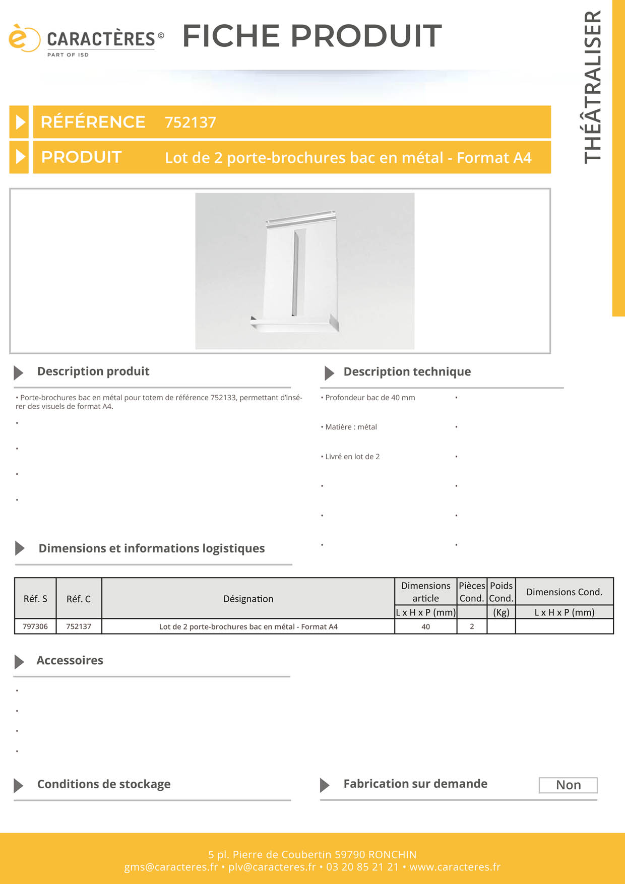 Lot de 2 porte-brochures bac en métal - Format A4