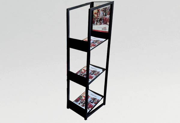 Présentoir de sol à poser en métal - 3 tablettes A4