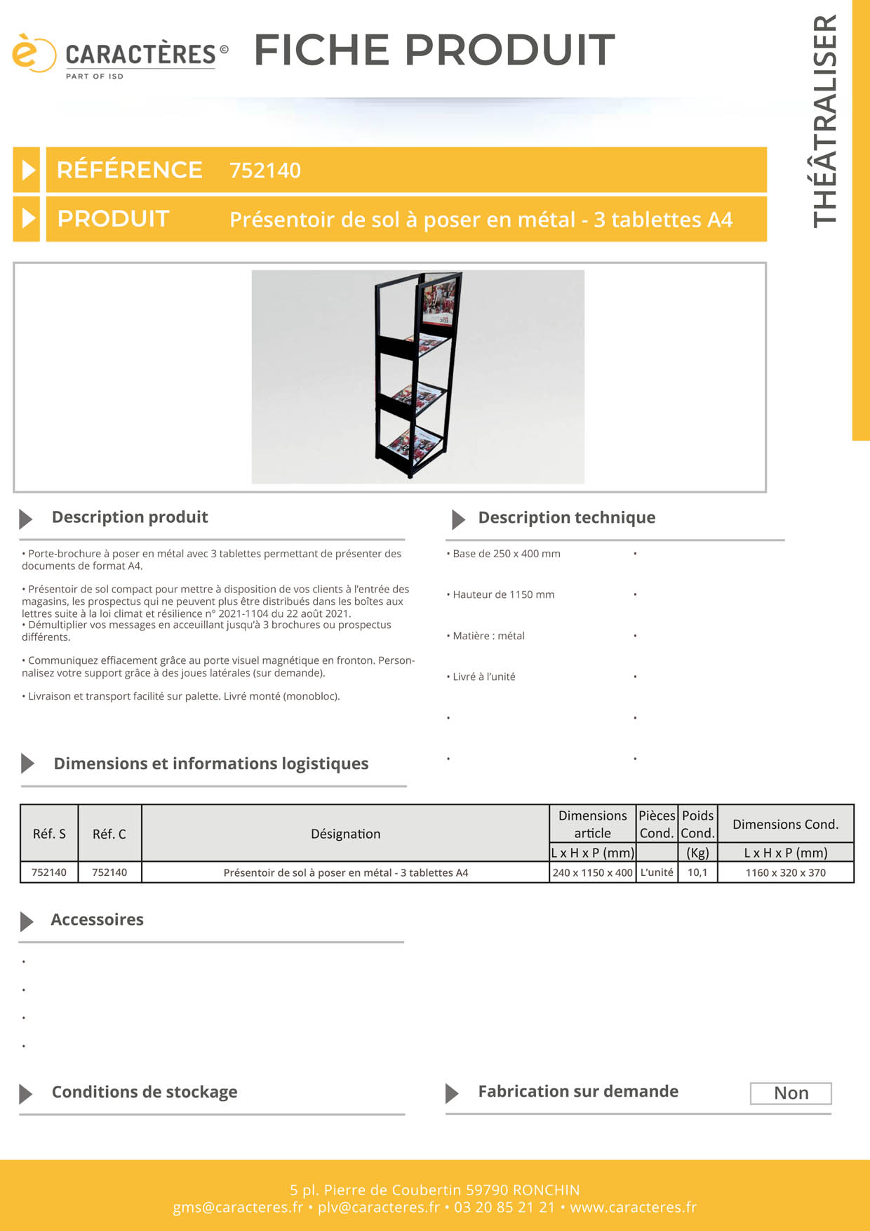 Présentoir de sol à poser en métal - 3 tablettes A4
