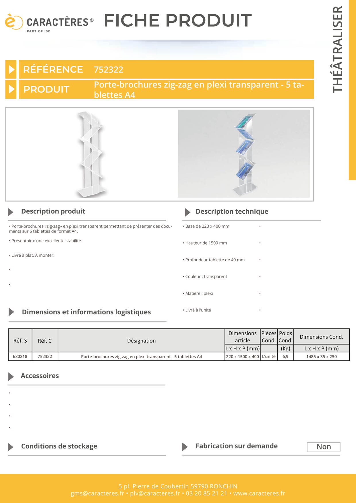 Porte-brochures zig-zag en plexi transparent - 5 tablettes A4