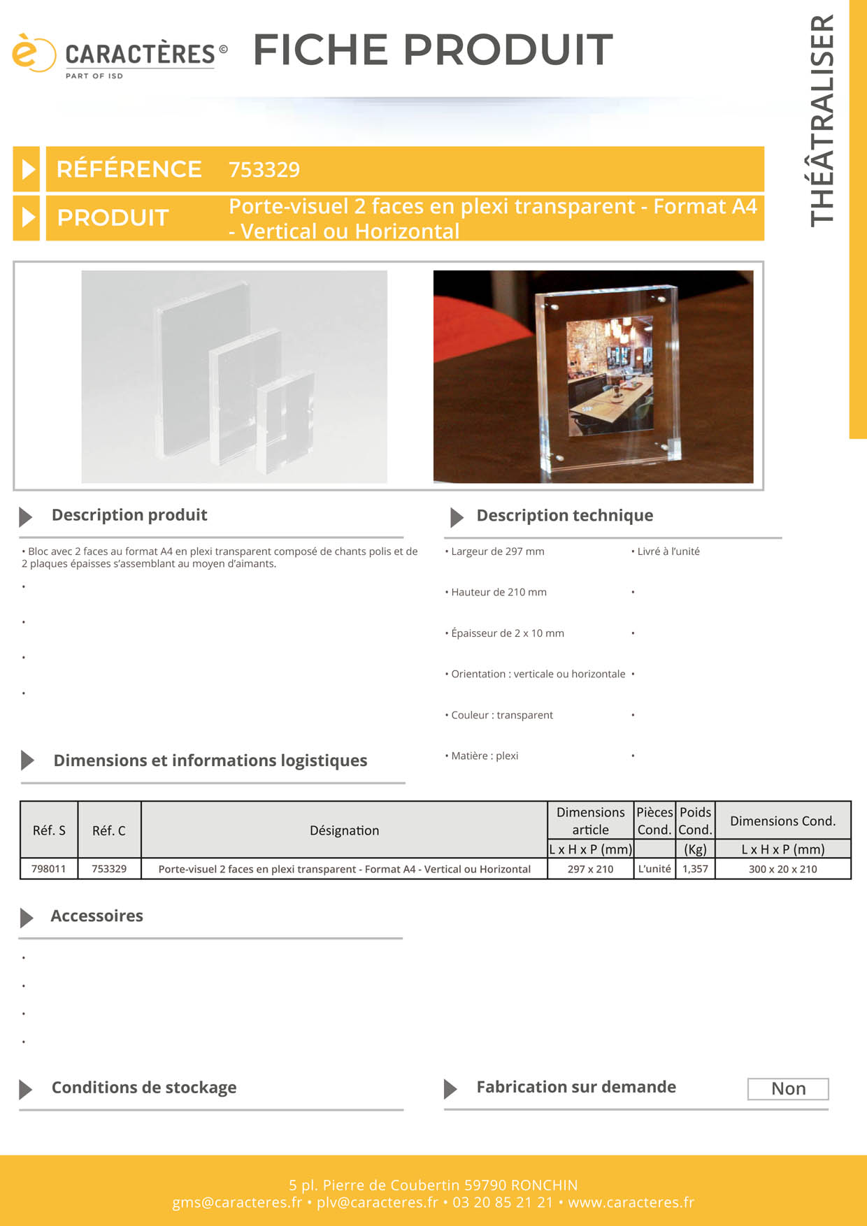 Porte-visuel 2 faces en plexi transparent - Format A4 - Vertical ou Horizontal