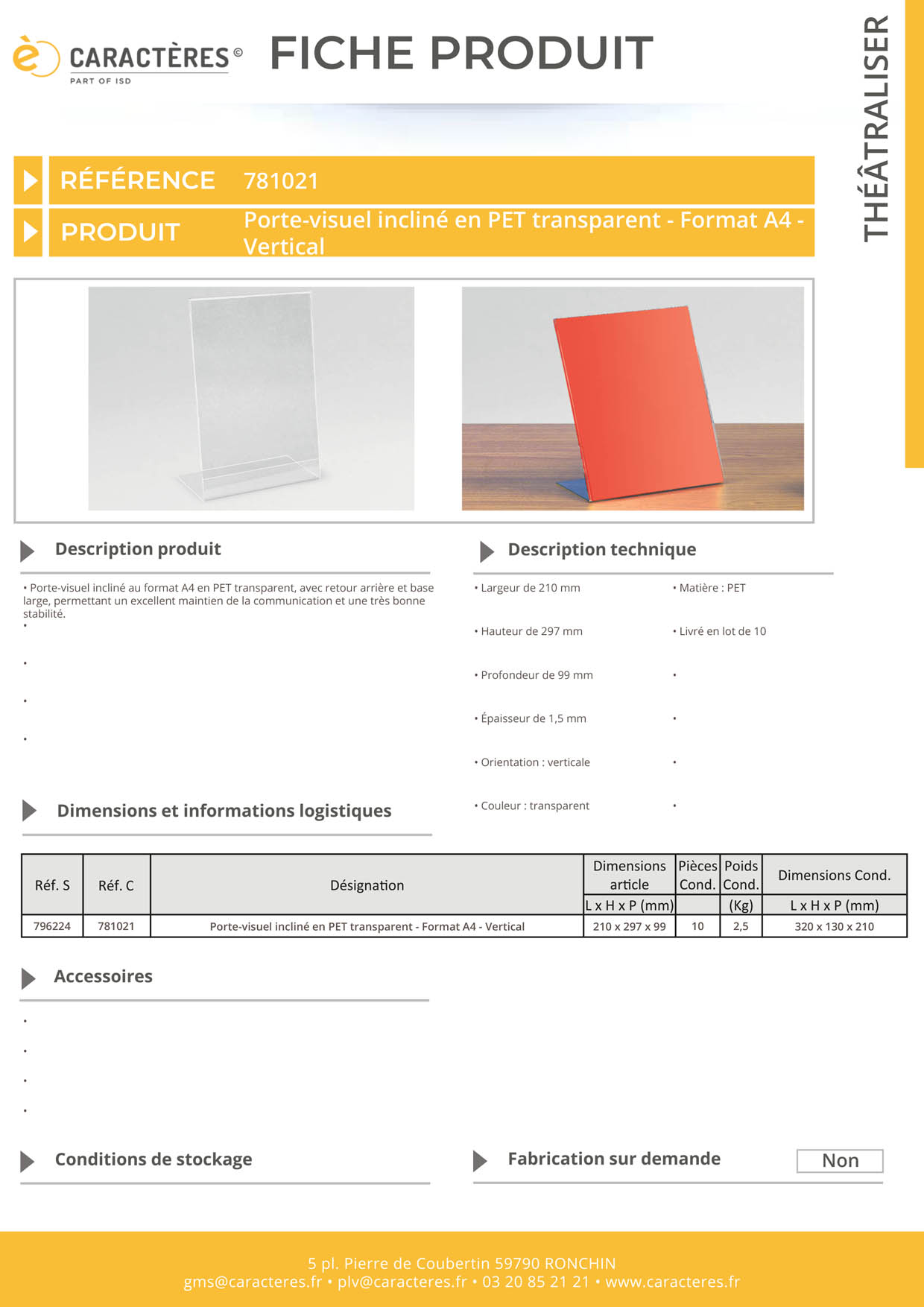 Porte-visuel incliné en PET transparent - Format A4 - Vertical